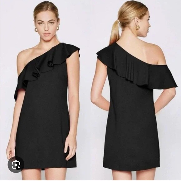 Joie Black One Shoulder Ruffled A-line Dress 10 - Picture 1 of 6